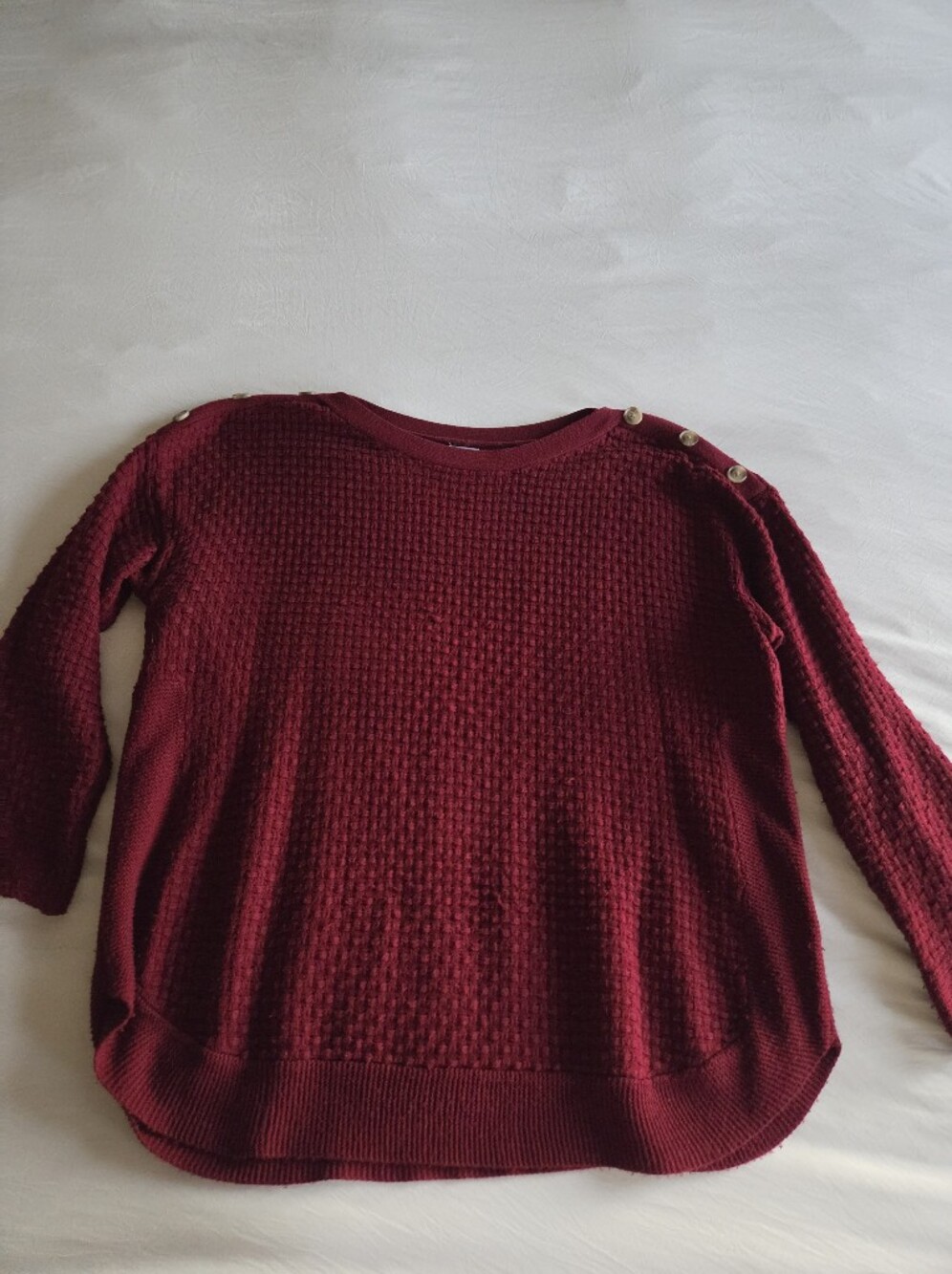 dressbarn Wine Red Waffle Knit Sweater with Shoulder Buttons